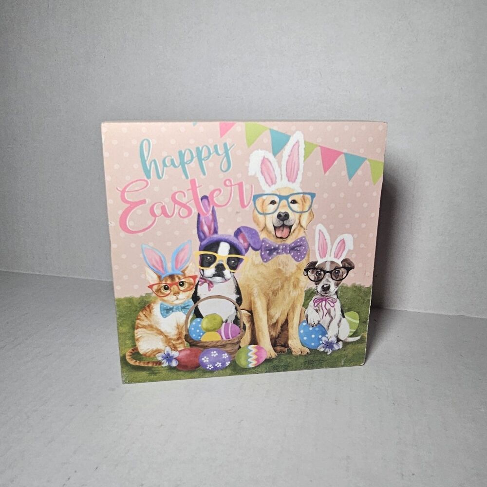 Hobby Lobby Happy Easter Dogs And Cats Pink Block Sign